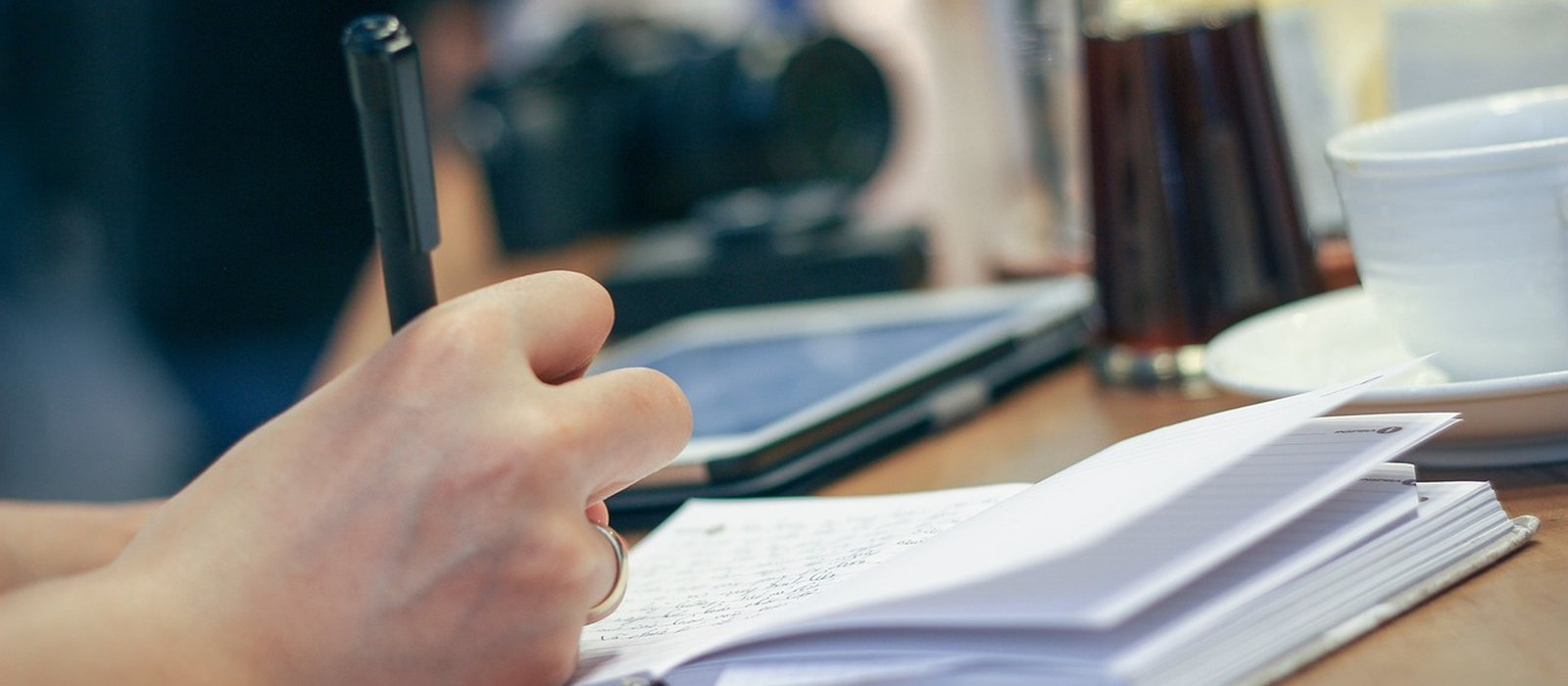Editorial desk with notebook and typography